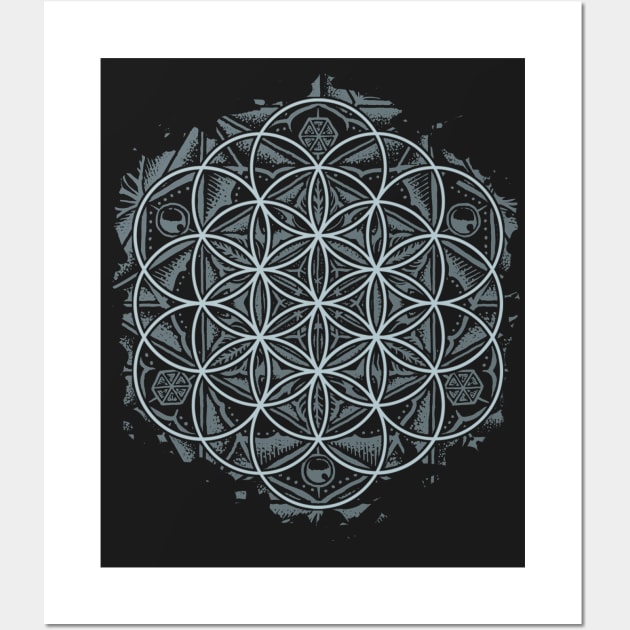 Sacred Geometry Flower of Life Mandala Monochrome Wall Art by Roberto Jaras Lira